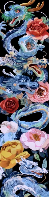 Free dragon bookmark featuring a blue swirly floral dragon
